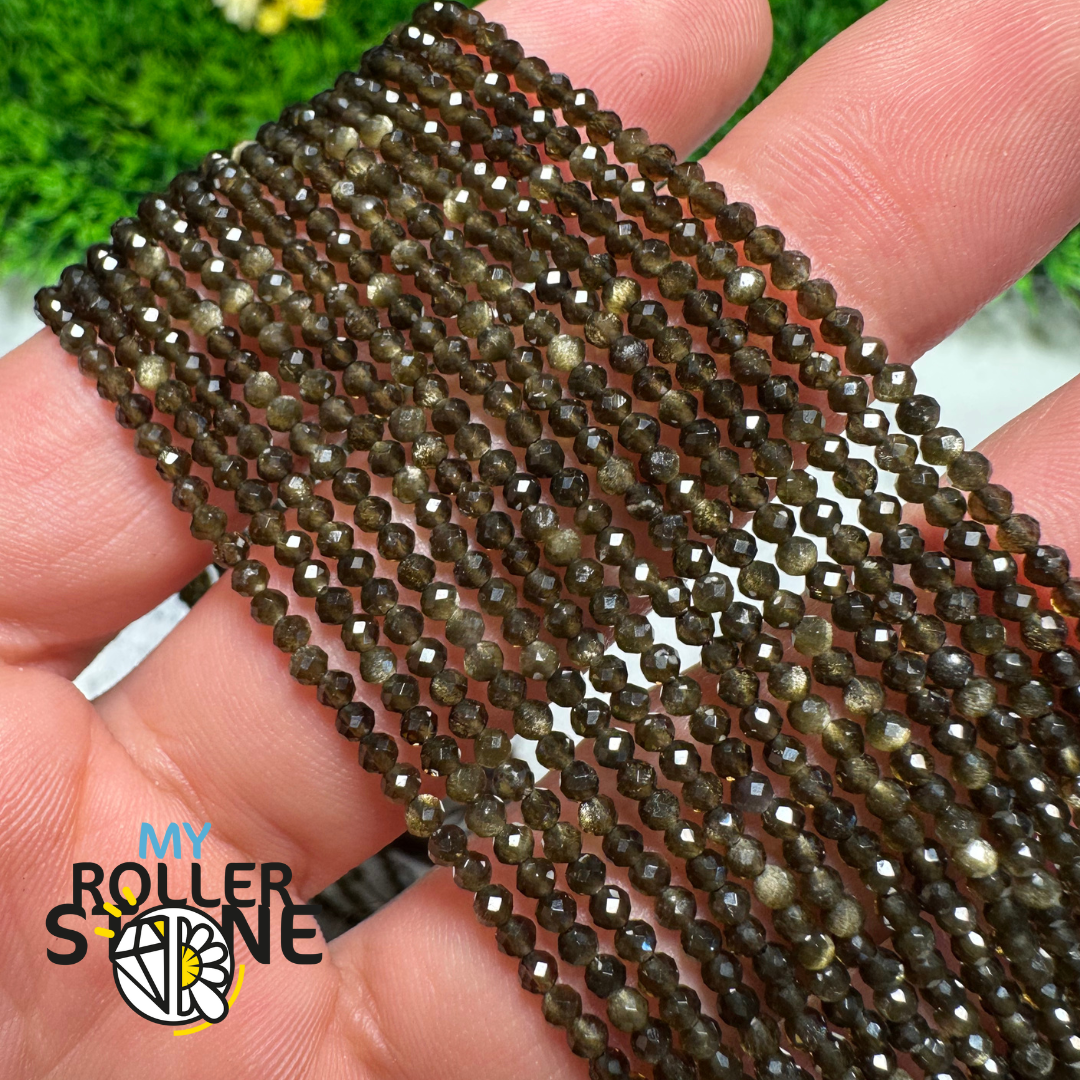 Perle Obsidienne Dorée facettée - Perles