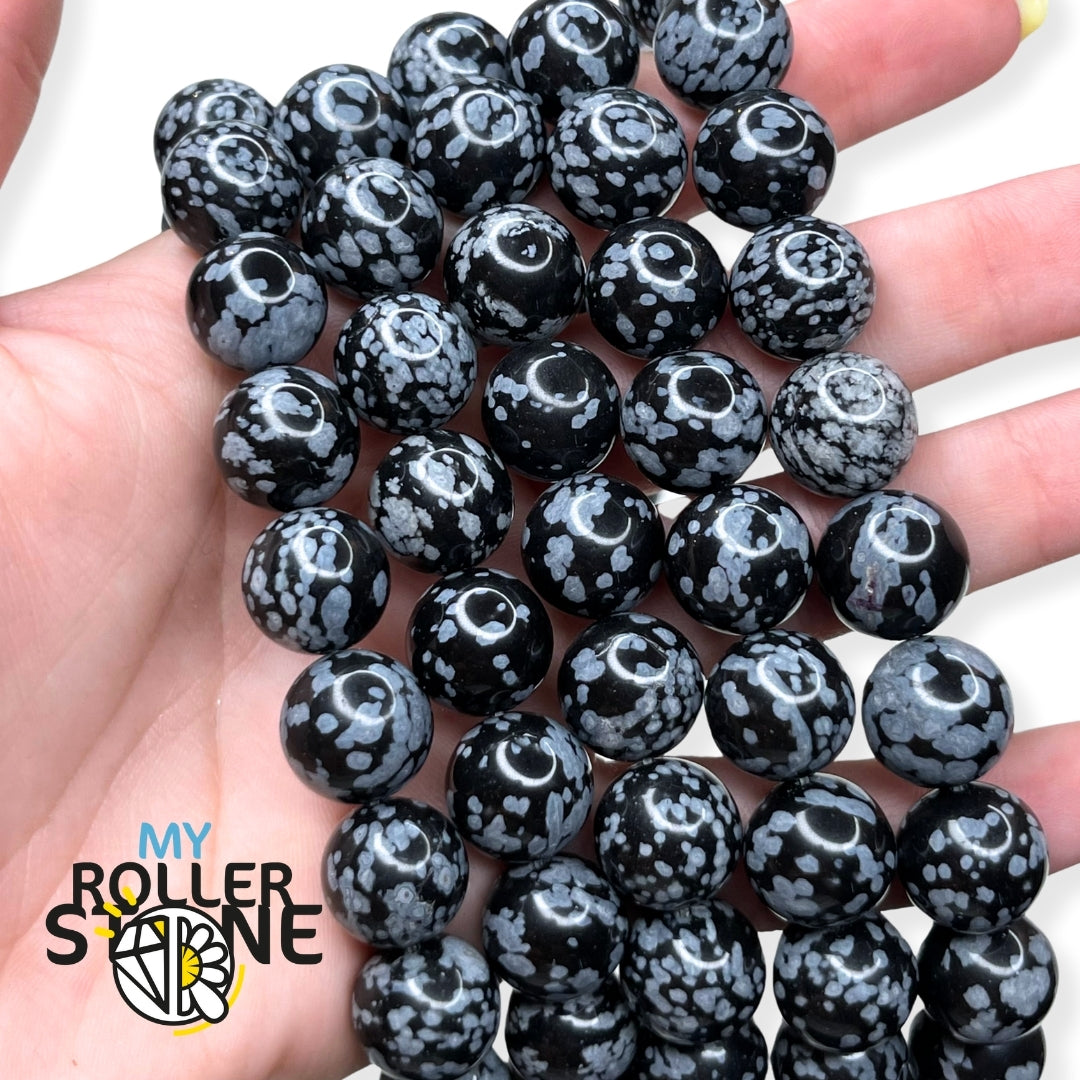 Perle obsidienne flocon de neige 1A 12 MM