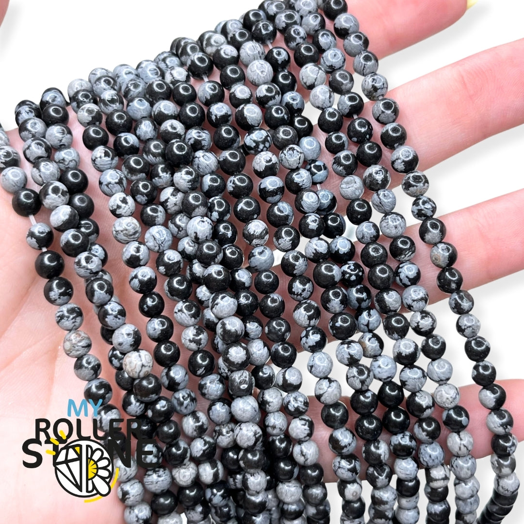 Perle obsidienne flocon de neige 1A 4 MM
