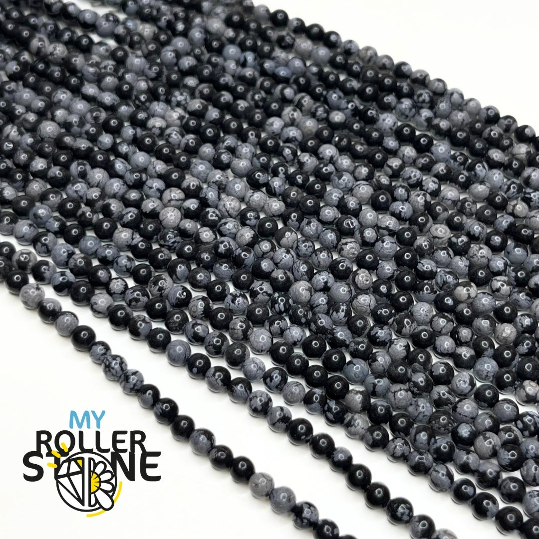 Collier En Obsidienne Flocon De Neige – Perles 1cm – Pierre Naturelle