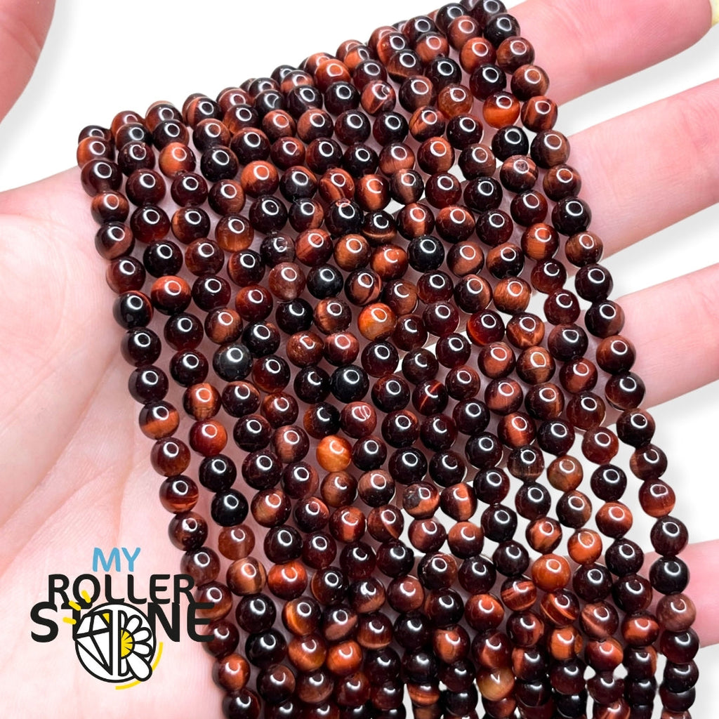 Perles Œil de Taureau 5A My Roller Stone rouges et brunes