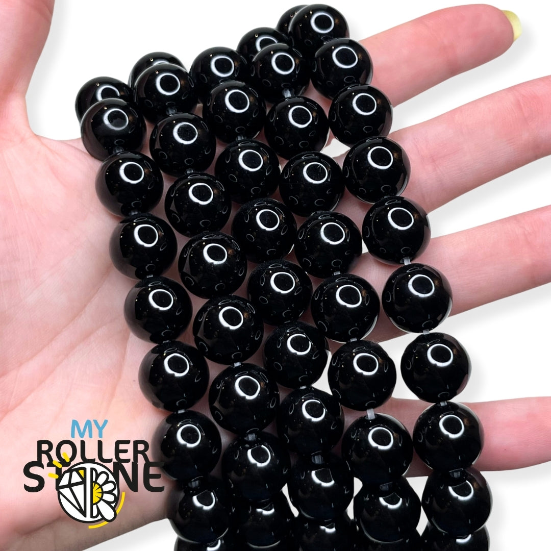 10 Perles En Onyx Noir - Boules De 8 Mm - Lot Pour Création De Bijoux Ou Décoration