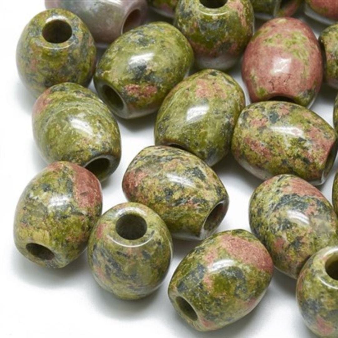 Perle ovalisée trou large (Quartz rose Oeil de tigre Unakite..)