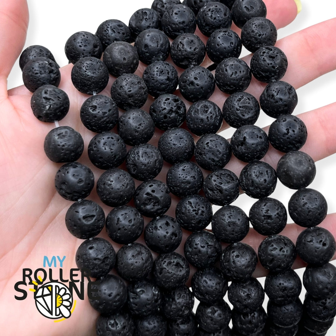 Perles rondes en pierre de lave noire de 10 mm