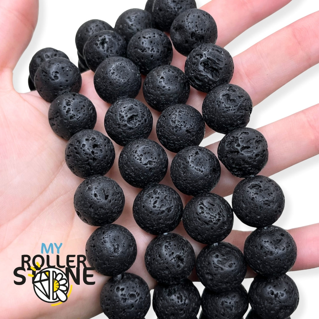 Grandes perles en pierre de lave noire de 12 mm
