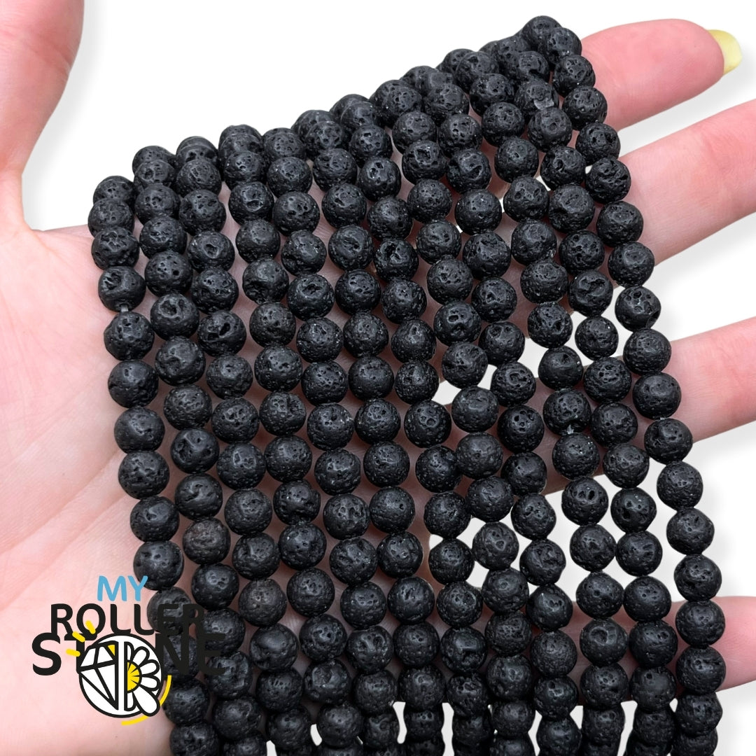 Perles rondes en pierre de lave noire de 6 mm