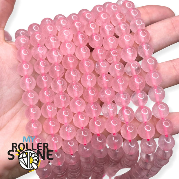 Fil de perles rondes en quartz rose 1A