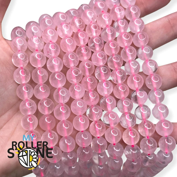 Fil de perles rondes en quartz rose 3A