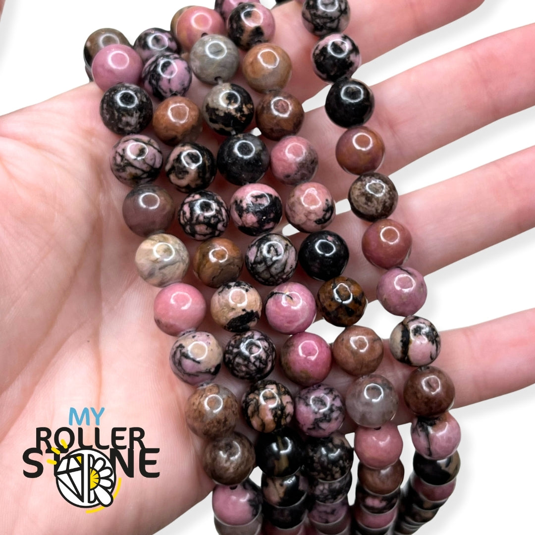 Perles de rhodonite australienne roses et noires