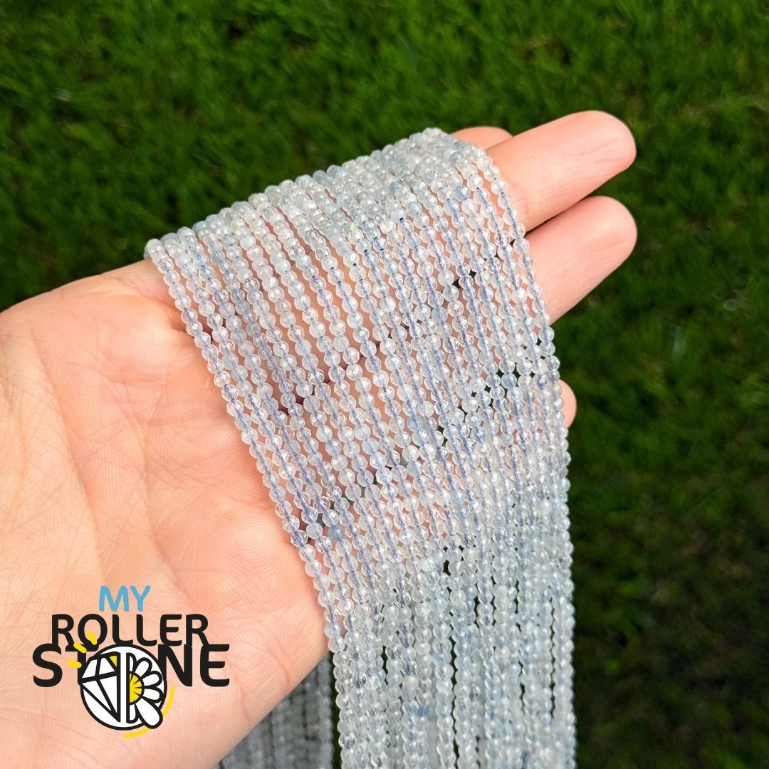 Perle ronde facettée Aigue-marine 3A