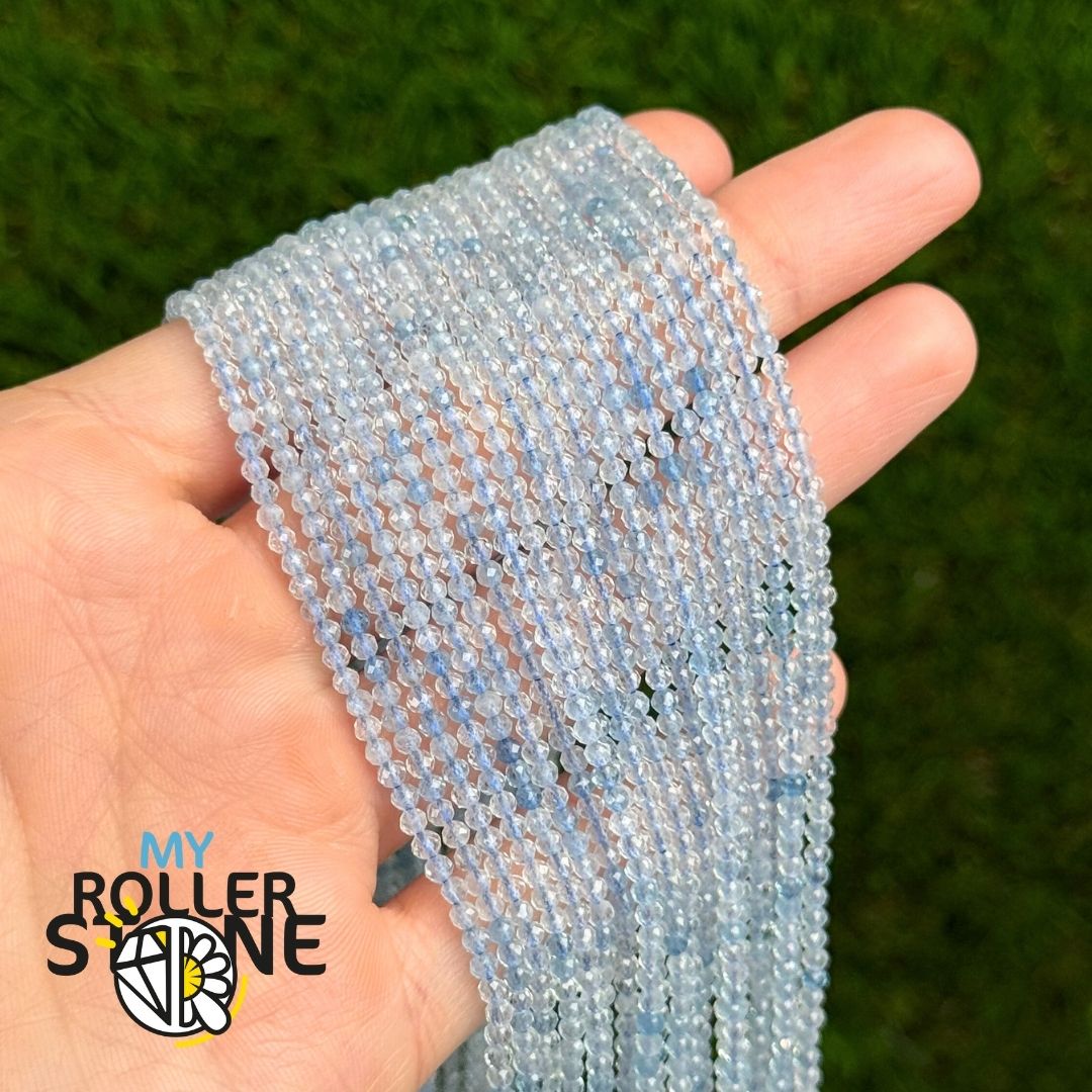 Perle ronde facettée Aigue-marine 5A