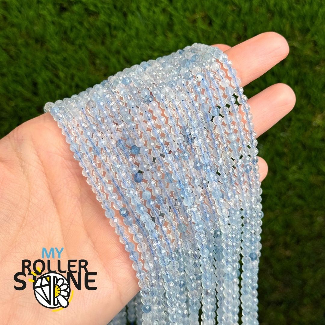 Perle ronde facettée Aigue-marine 5A