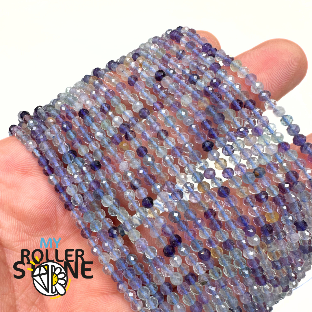 Perle Ronde Facettée Fluorite Multicolore 5A 3MM - 3 MM - Perles