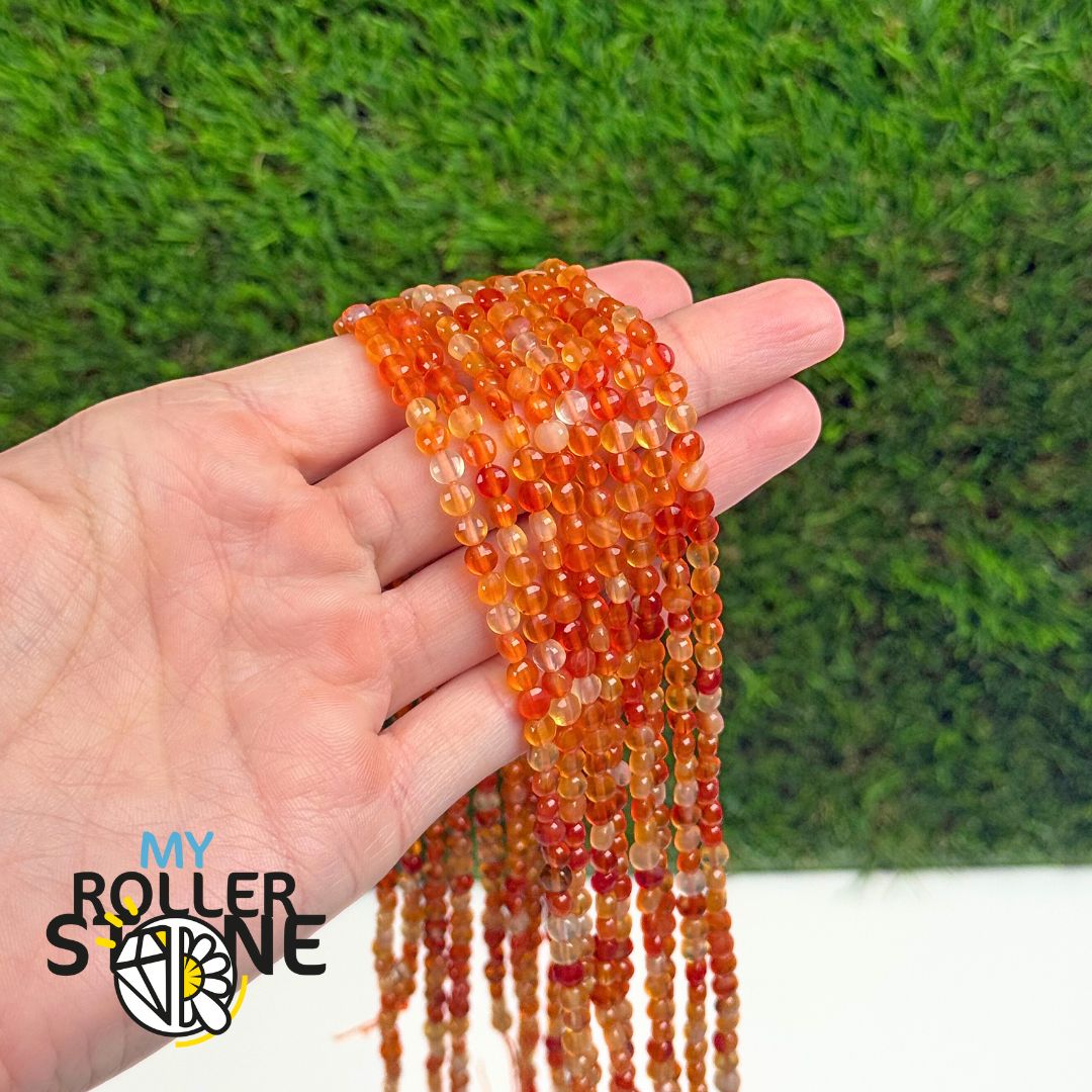 Perle Ronde Plate Facettée Cornaline