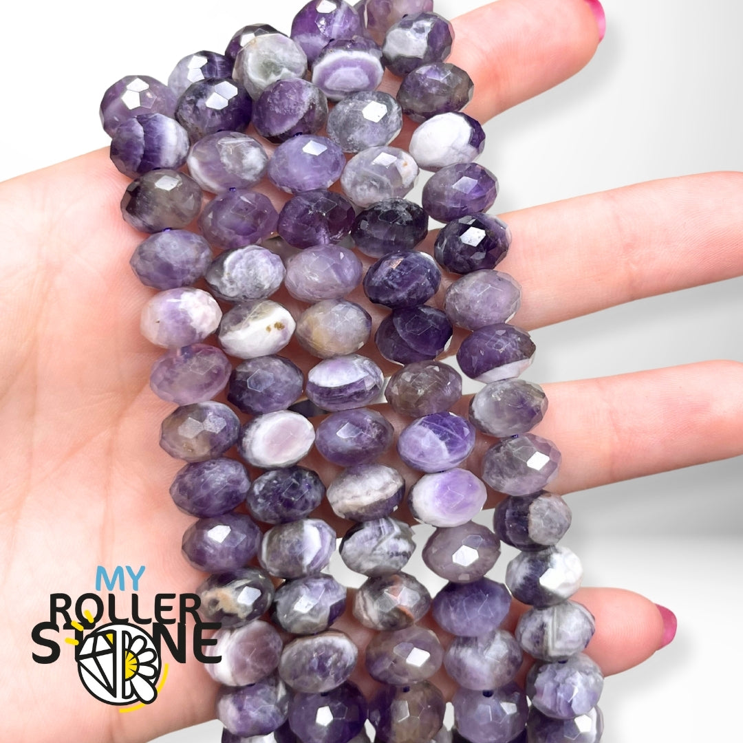Perle rondelle facettée Améthyste chevron 1A