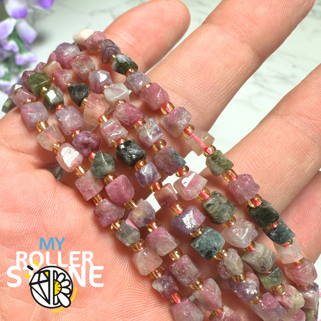 Perle Tourmaline multicolore Cube brute - Perles