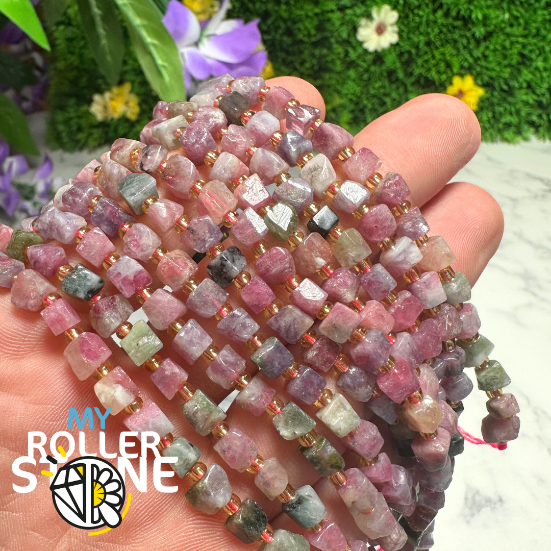 Perle Tourmaline multicolore Cube brute - Perles