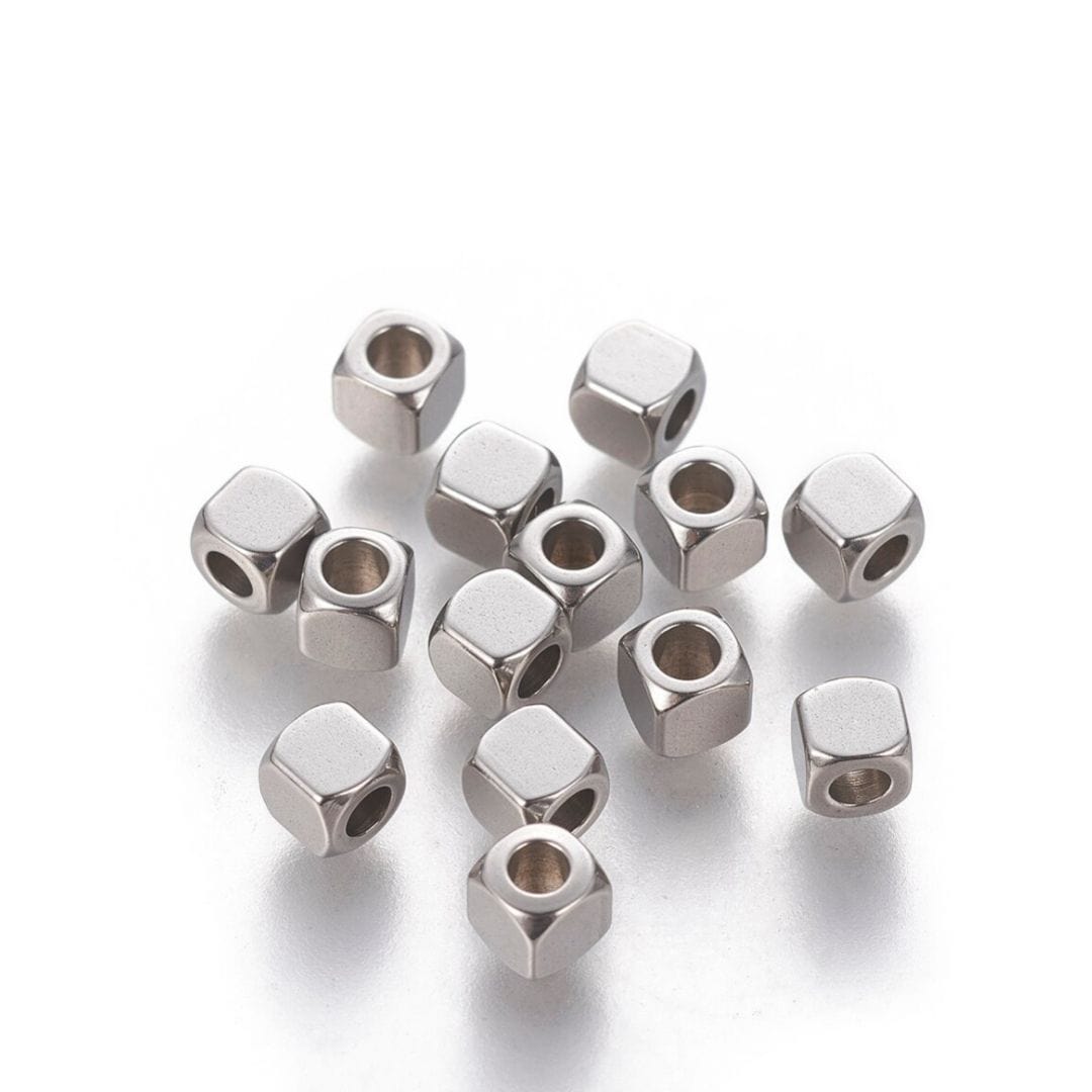 Perles d’espacement cube en acier inoxydable - Perles