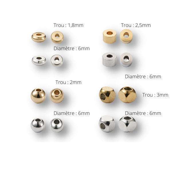 Perles d’espacement mixte en acier inoxydable - 80 pcs