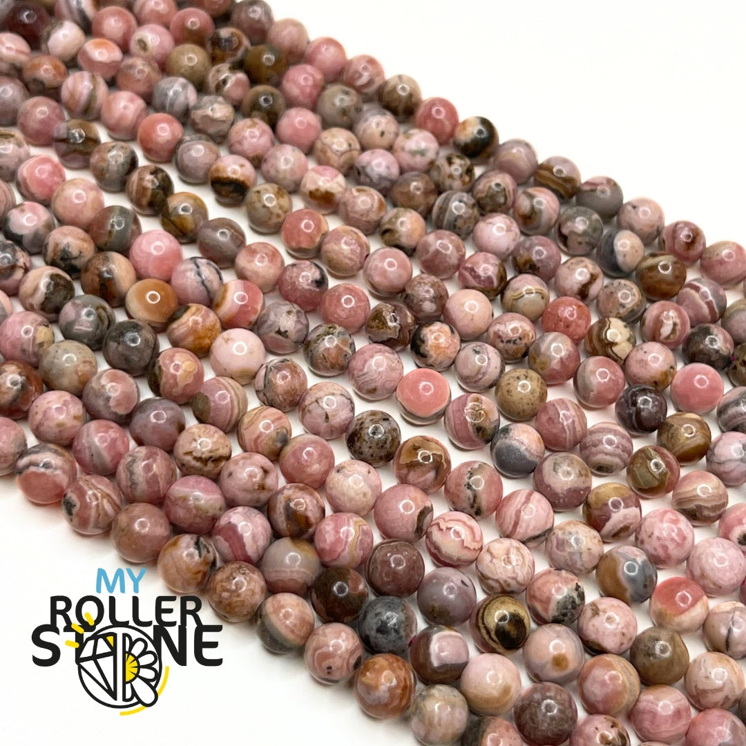 Lot De 23 Perles Rondes En Rhodochrosite Naturelle - 8 Mm - Pierres Gemmes Pour Création De Bijoux
