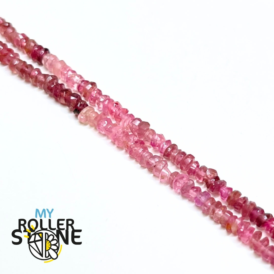 Perles En Tourmaline Rose Facettées - Rondes 2 Mm - Fil Environ 12 Pouces - Neuf Pour Fabrication De Bijoux DIY