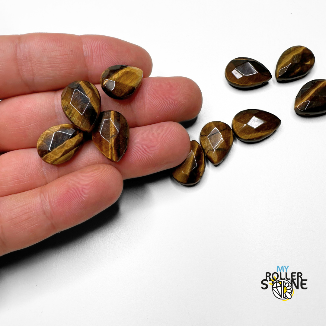 Petit Pendentif facettée en Oeil de tigre (Perçage latéral) - Perles