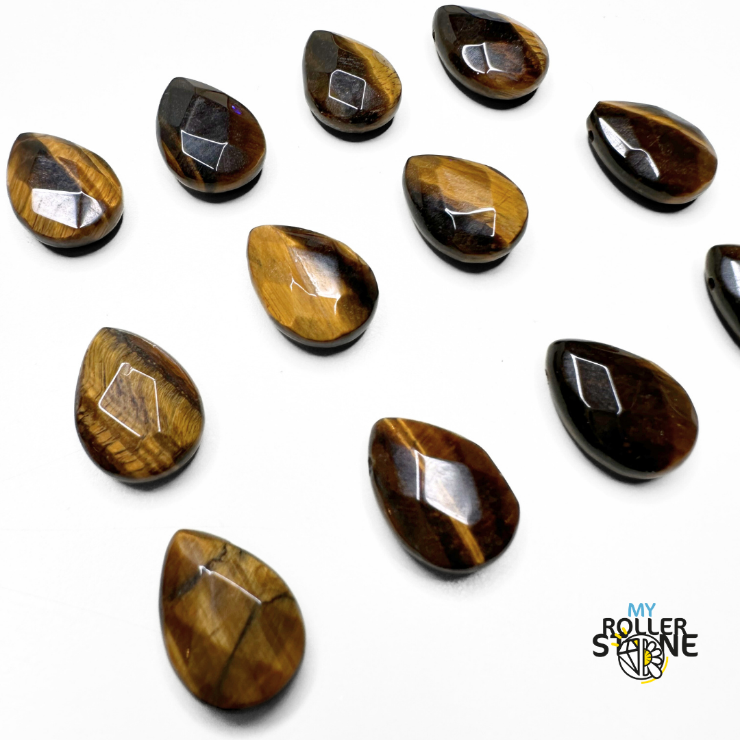 Petit Pendentif facettée en Oeil de tigre (Perçage latéral) - Perles