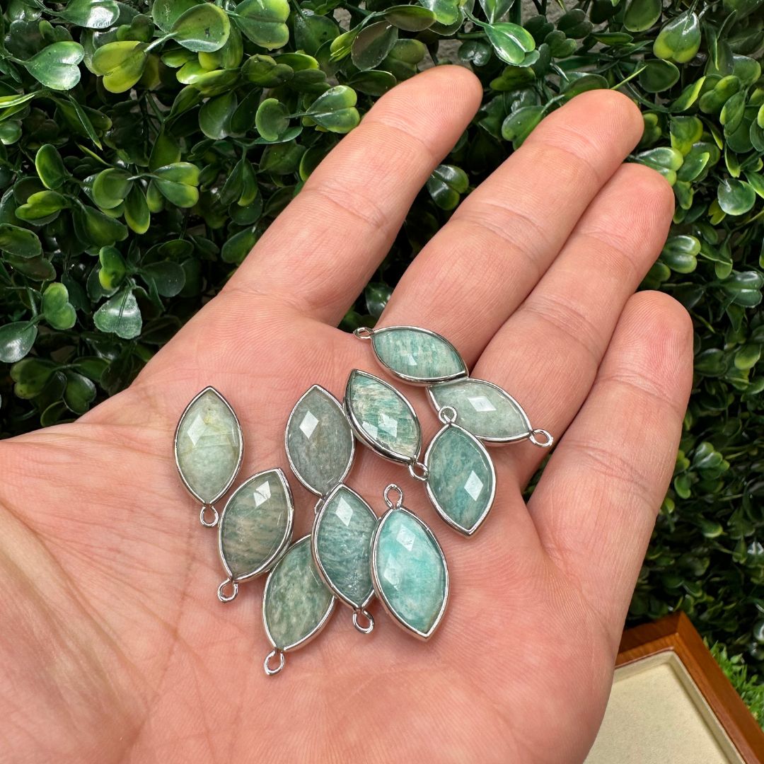 Petit Pendentif Marquise facetté - Amazonite / Argent - Perles