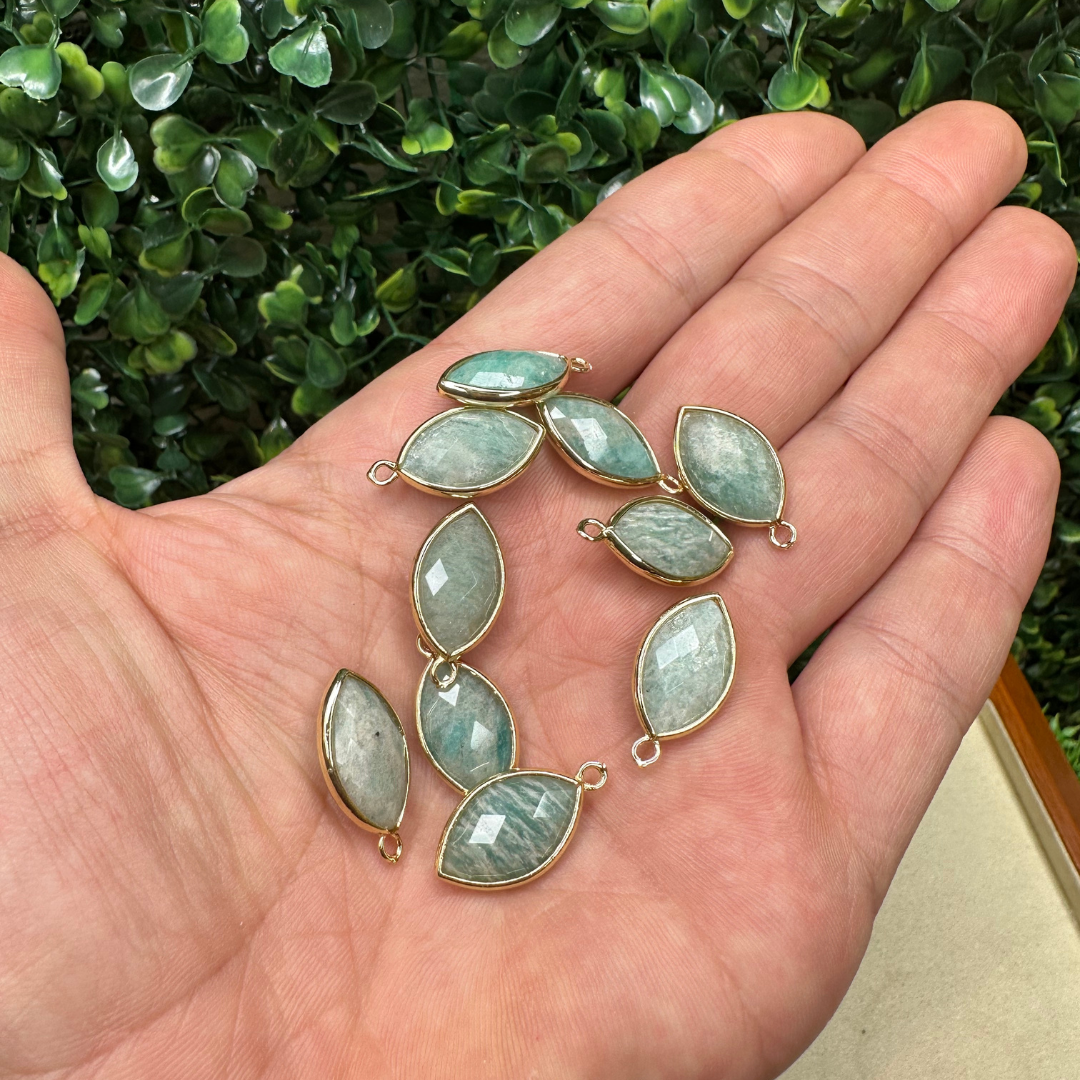 Petit Pendentif Marquise facetté - Amazonite / Or - Perles
