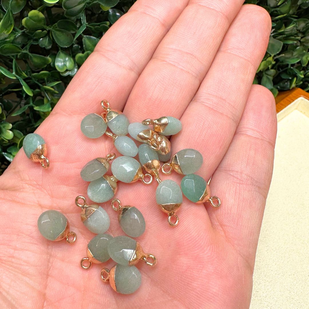 Petit Pendentif ovalisé facetté - Aventurine - Perles