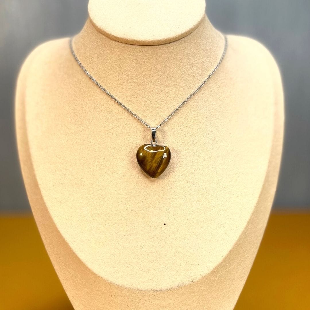Petit pendentif pierre Coeur - Oeil de tigre - Breloques et pendentifs