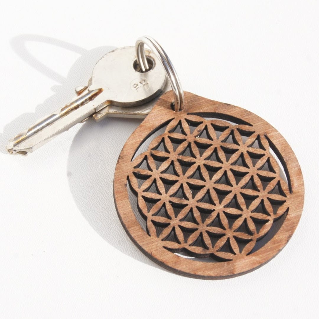 Porte Clé en bois Fleur de Vie