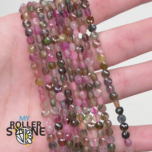 Perles Tourmaline Multicolore rond plat facettée