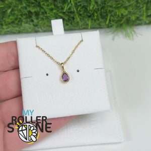 Pendentif Solitaire Poire Améthyste Argent 925 Plaqué Or