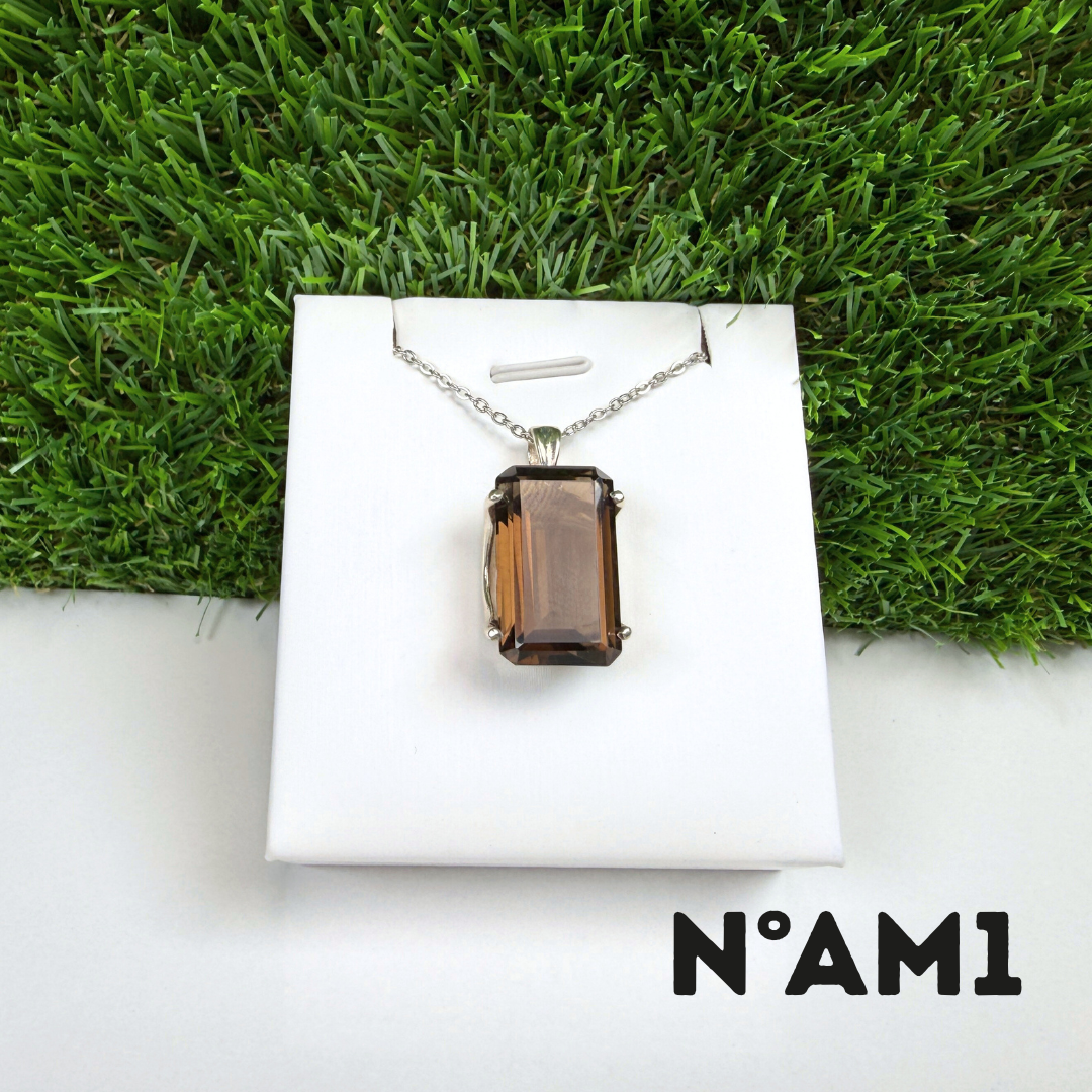 Pendentif Quartz fumé facettée Argent 925  #QF10