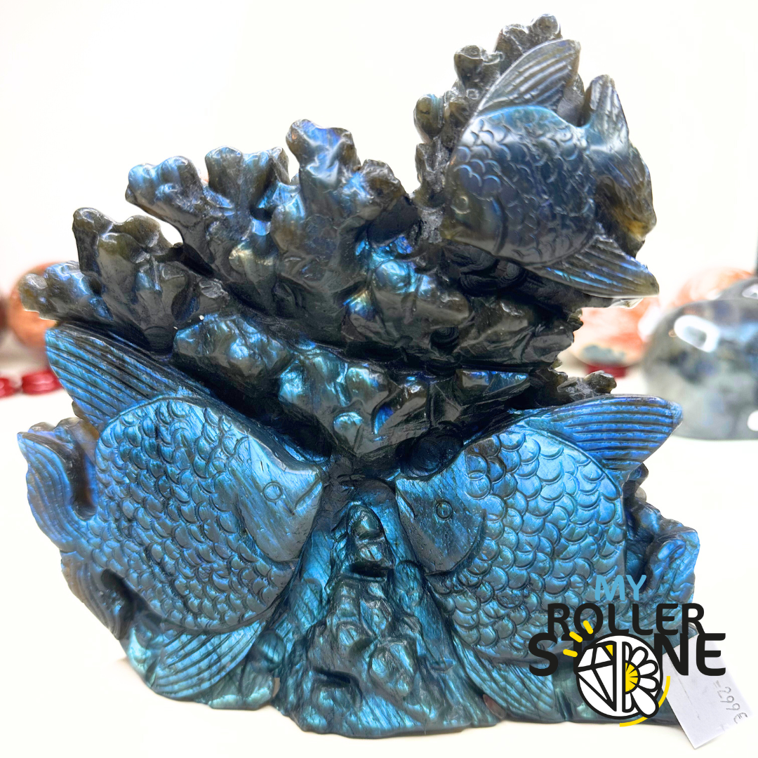 Sculpture Poisson et Coraux en Labradorite