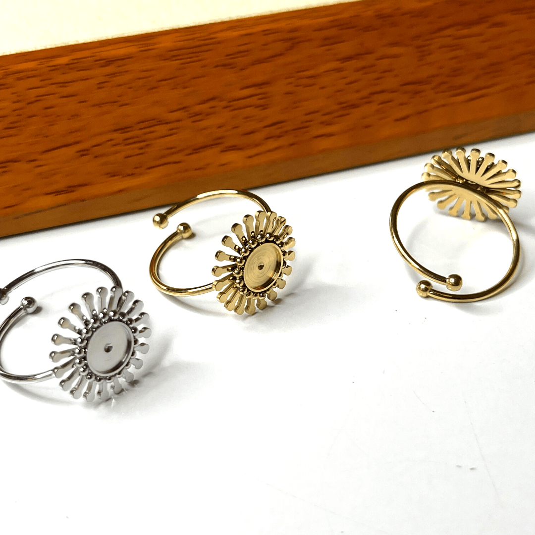 Support Bague Cabochon Fleur Argenté/Doré 2