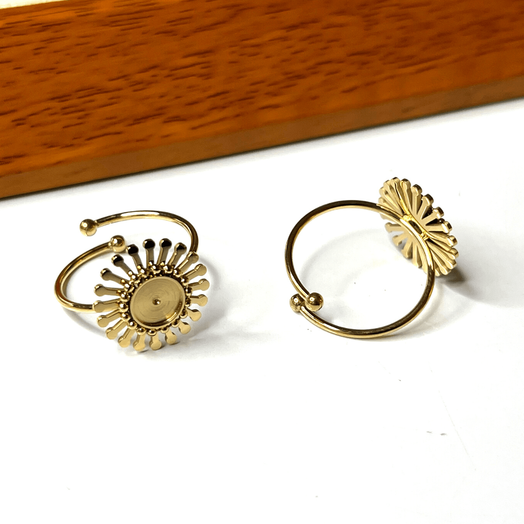 Support Bague Cabochon Fleur Argenté/Doré 2