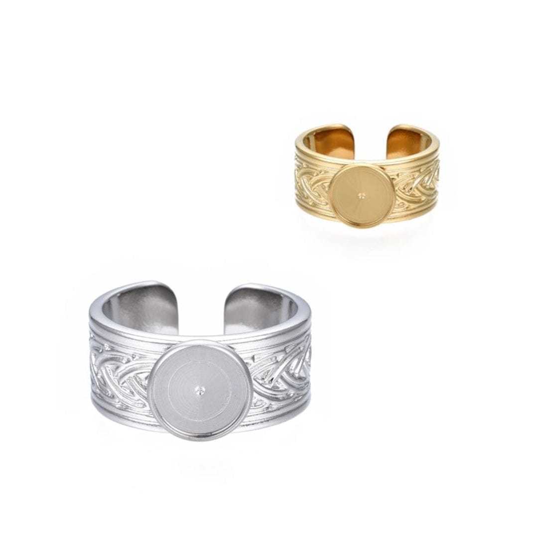 Support Bague Cabochon Rond Acier Inoxydable 304 Doré