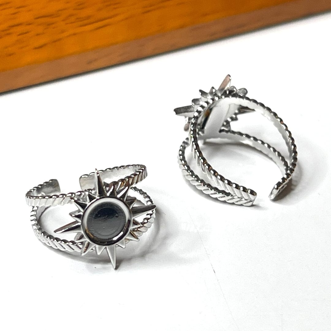 Support Bague Cabochon Soleil Argenté