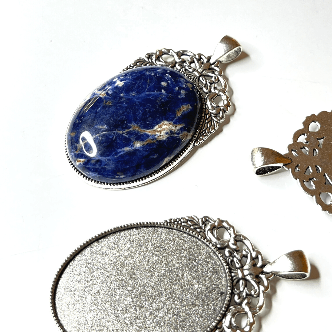 Support Pendentif Cabochon Argent Antique