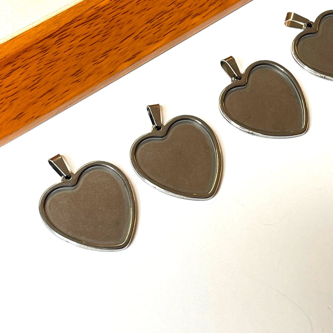 Support Pendentif Cabochon Coeur Argenté