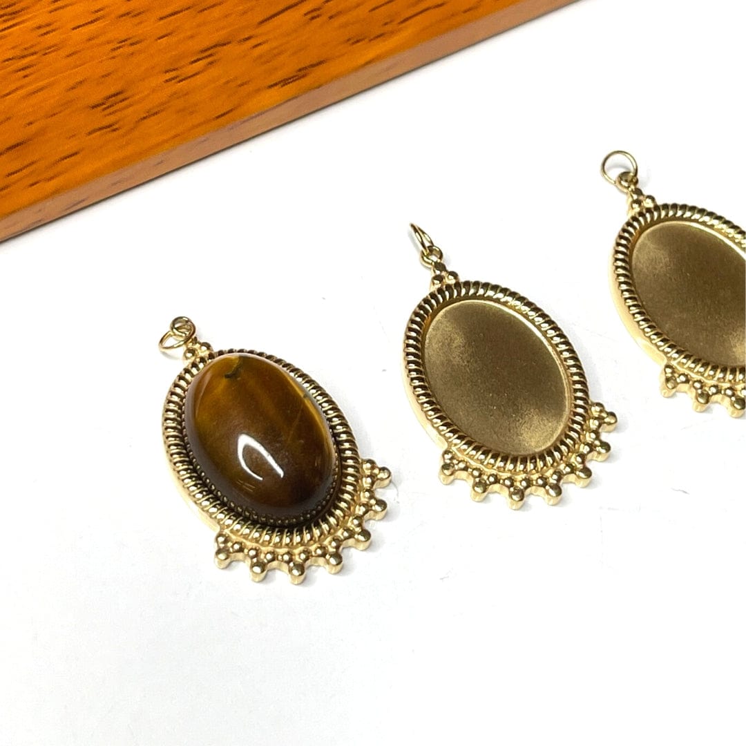 Support Pendentif Cabochon Doré Ovale 