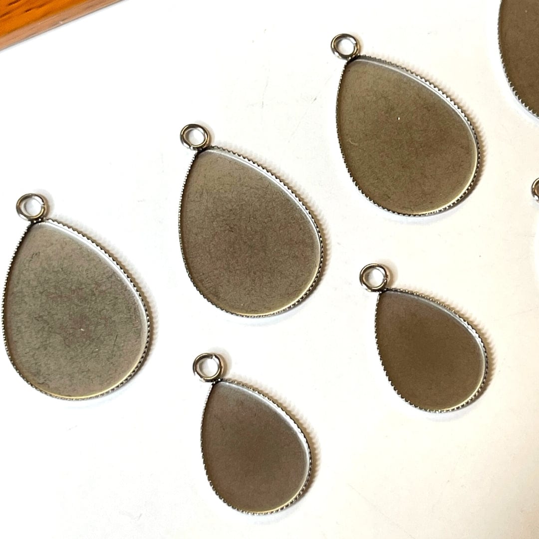Support Pendentif Cabochon Goutte Acier Inoxydable