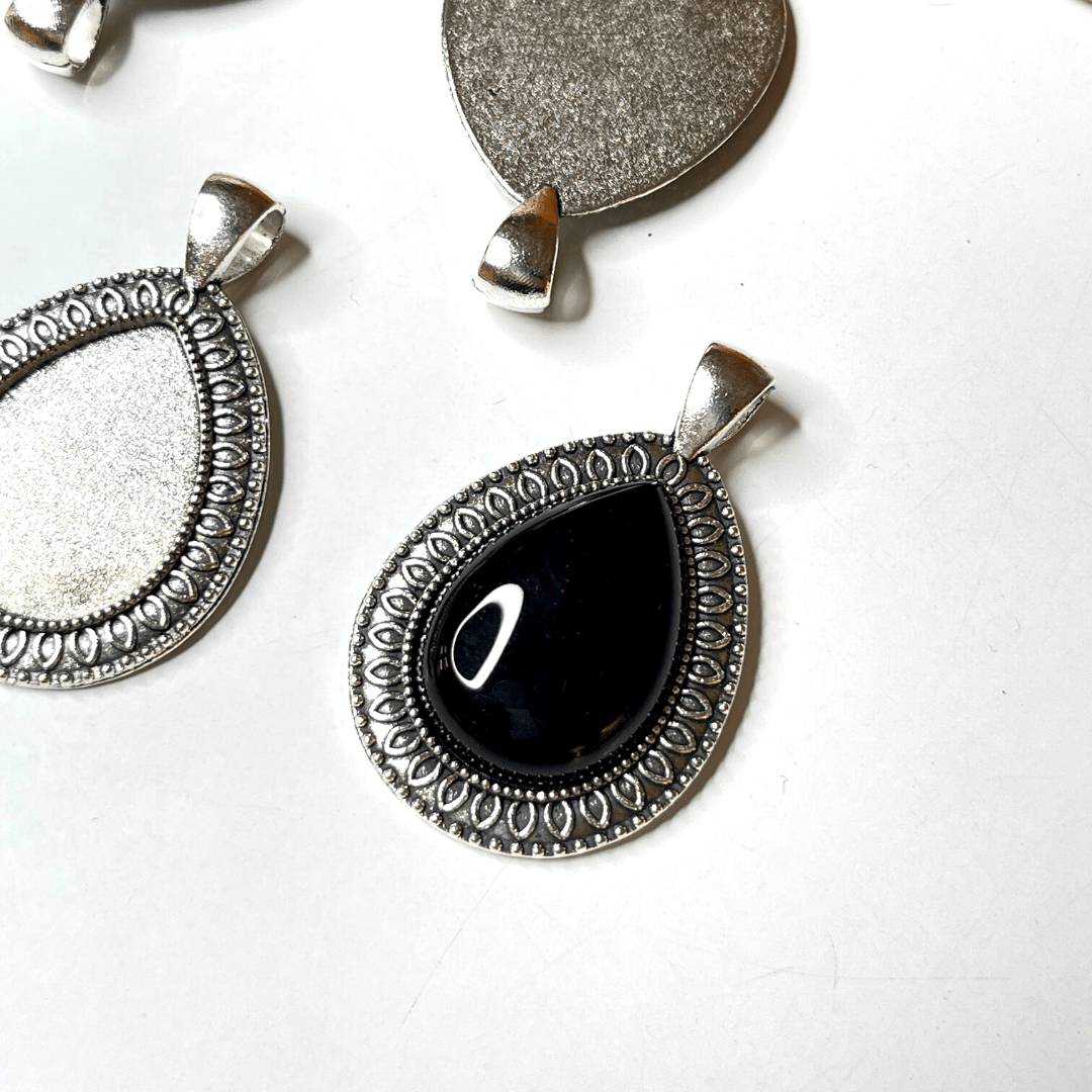 Support Pendentif Cabochon Goutte Argent Ancien 2