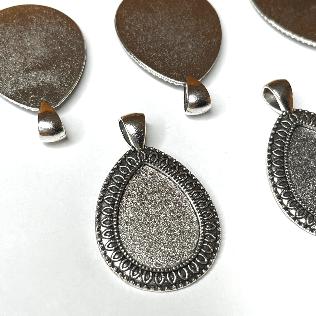 Support Pendentif Cabochon Goutte Argent Ancien 2