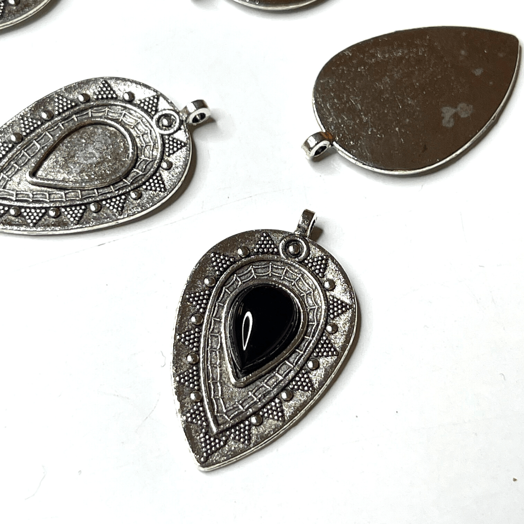 Support Pendentif Cabochon Goutte Argent Antique 2