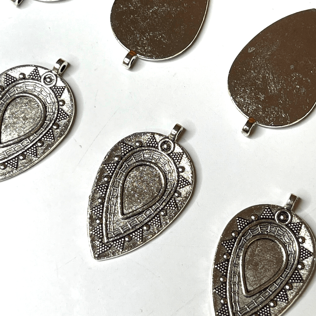 Support Pendentif Cabochon Goutte Argent Antique 2