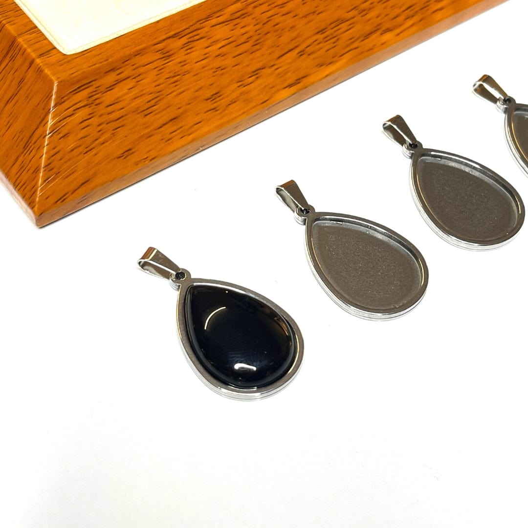 Support Pendentif Cabochon Goutte Argenté 