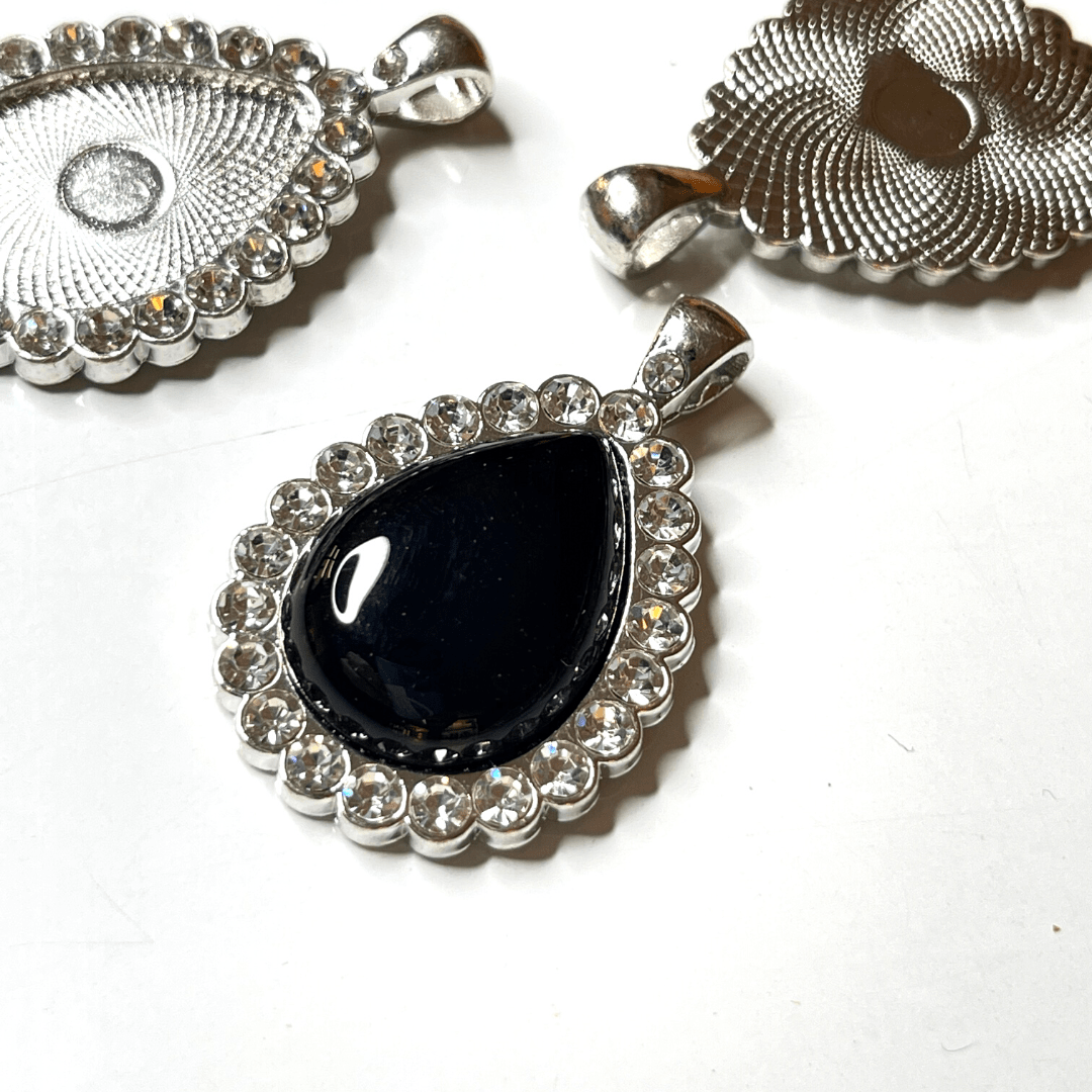 Support Pendentif Cabochon Goutte Platine